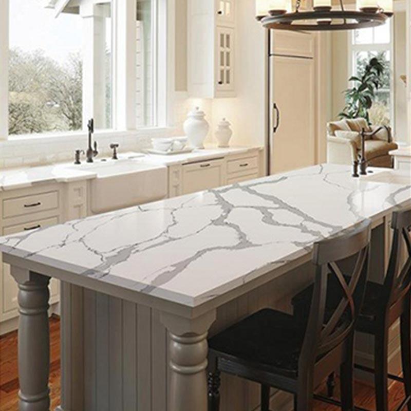 White Marble Look Quartz Kitchen Countertops